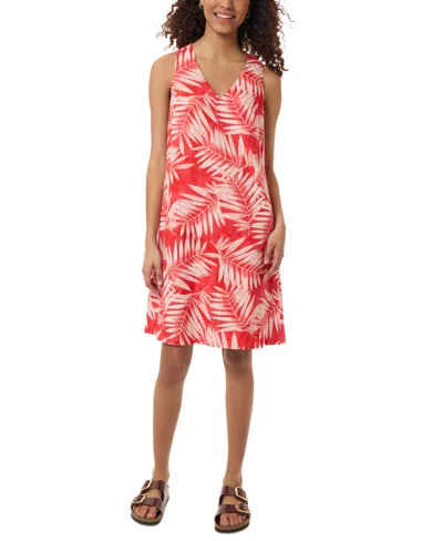 Jones New York Women's Gina Printed V-neck Sleeveless Dress In Coral Sun