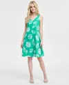 Jones New York Gina Seashell Print Linen Blend Trapeze Dress In Kelly Multi