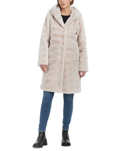 Jones New York Women's Grooved Faux-fur Hooded Coat In Champagne