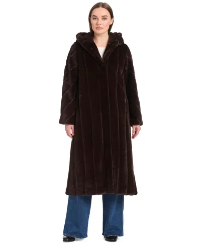 Jones New York Women's Hooded Faux-fur Coat In Brown