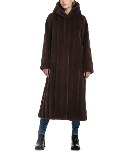 Jones New York Women's Hooded Faux-fur Maxi Coat In Brown