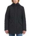 Jones New York Plus Size Hooded Stand-collar Quilted Coat In Black