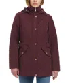 Jones New York Plus Size Hooded Stand-collar Quilted Coat In Ruby Port