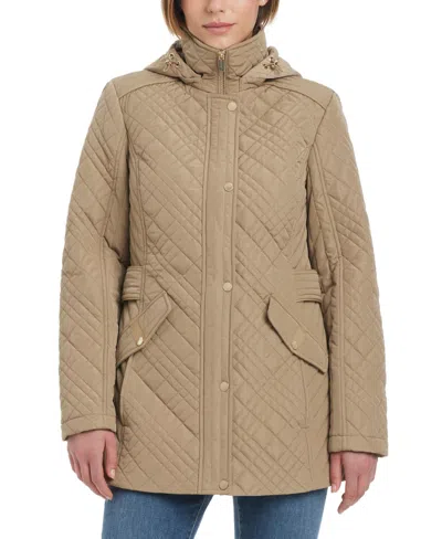 Jones New York Women's Hooded Stand-collar Quilted Coat In Toast