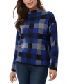 Jones New York Womens Plaid Knit Mock Turtleneck Sweater In Sapphire Multi