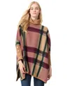Jones New York Plaid Turtleneck Poncho Sweater In Caramel Multi