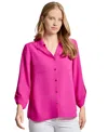 Jones New York Roll Tab Sleeve Button-up Shirt In Pink