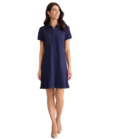 Jones New York Karolina Pleated Polo Dress In Blue