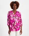 Jones New York Ikat Print Pleat Front Tunic Top In Bright Orc