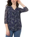 Jones New York Print Front Pleat Top In Pacific Navy
