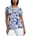 Jones New York Women's Leaf-print Extended-shoulder Top