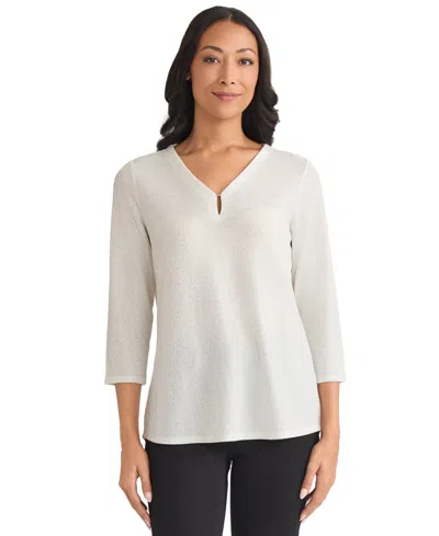 Jones New York Women's Leopard Dew Drop V-neck Top In White