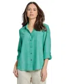 Jones New York Women's Linen-blend Roll-tab Shirt In Kelly,nyc White