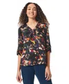 Jones New York Floral Satin Button-up Shirt In Jones Black Multi