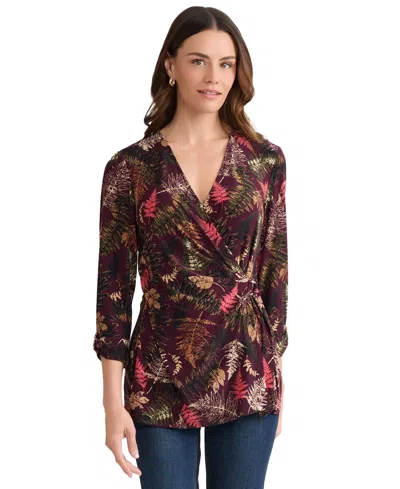 Jones New York Leaf Print Wrap Top In Multi