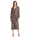 Jones New York Women's Long Sleeve Shirred Front Slit Midi Dress In Multi