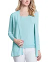 Jones New York Side Slit Rib Cardigan In Aqua Mist