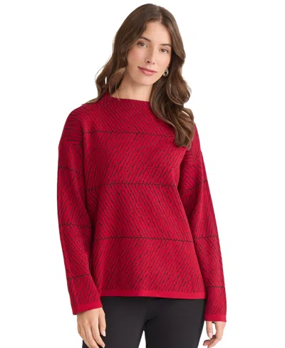 Jones New York Women's Lurex Funnel Mock Neck Sweater In Red