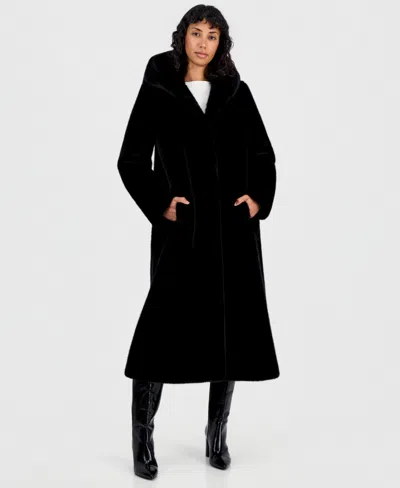 Jones New York Women's Maxi Hooded Faux Fur Coat In Black