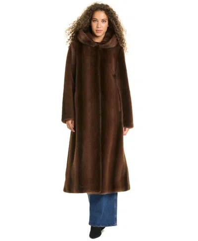 Jones New York Women's Maxi Hooded Faux Fur Coat In Brown