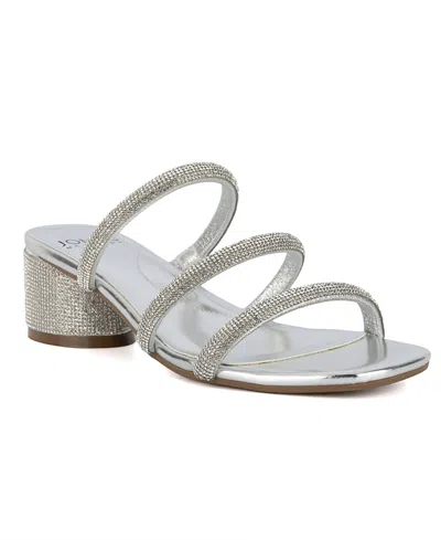 Jones New York Melli Womens Faux Leather Rhinestone Slide Sandals In Silver