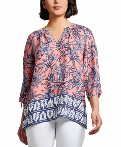 Jones New York Women's Mixed-print Split-neck Top