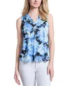 Jones New York Printed Moss Crepe V-neck Pleat Front Shell Top In Soft Seaglass Multi