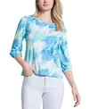 Jones New York Puff Cuff Basic Top In Blue