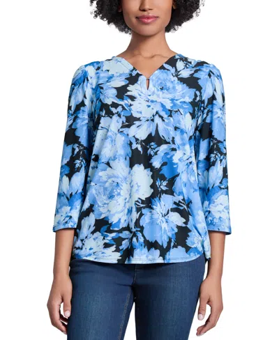 Jones New York Women's Moss Crepe V-neck 3/4-sleeve Top In Jones Black Multi