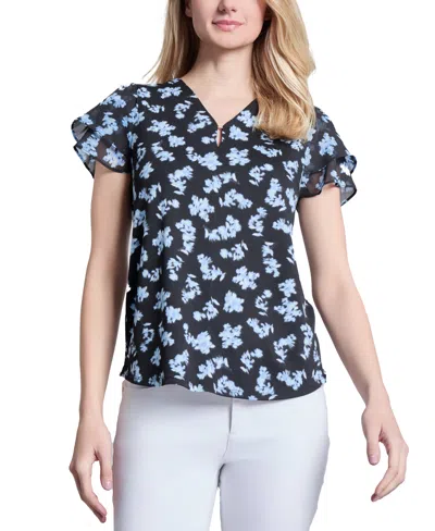 JONES NEW YORK WOMEN'S MOSS CREPE V-NECK FLUTTER-SLEEVE TOP