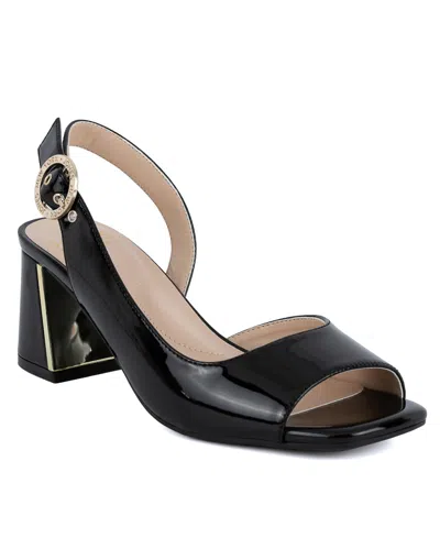 Jones New York Women's Ondree Slingback D'orsay Peep Toe Block Heel Sandals In Black Patent
