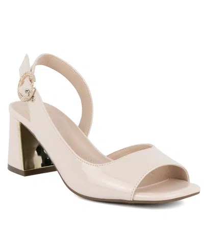 Jones New York Women's Ondree Slingback D'orsay Peep Toe Block Heel Sandals In Bone Patent