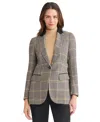 Jones New York Plaid Elbow Patch Blazer In Brown