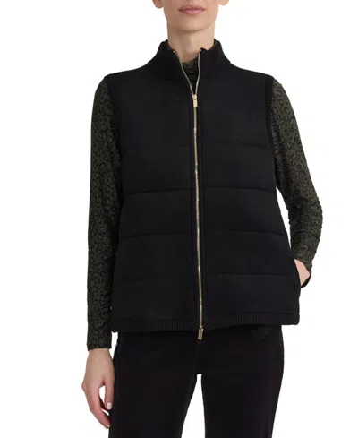 Jones New York Women's Padded Faux-suede Collared-neck Zipper Vest In Black