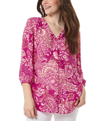 Jones New York Women's Paisley 3/4-sleeve Blouse In Bright Orchid