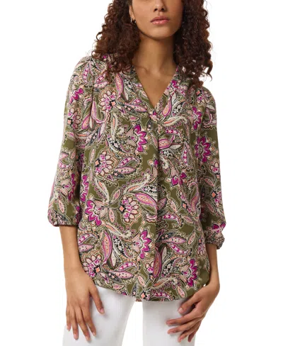 Jones New York Women's Paisley 3/4-sleeve Blouse In Gray