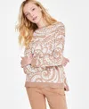 Jones New York Pasiley Crewneck Bracelet Sleeve Sweater In Praline Multi