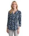 Jones New York Paisley Patch Pocket Crepe Popover Top In Multi