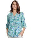 Jones New York Floral Paisley V-neck Linen Blend Tunic In Nyc White Multi