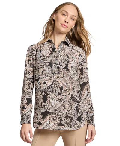 Jones New York Women's Paisley-print Side-button Tunic Top In Jones Black Multi