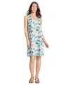 Jones New York Gina Palm Print Linen Blend Trapeze Dress In Aqua Wave