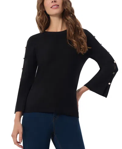 Jones New York Women's Peek-a-boo-sleeve Sweater In Jones Black