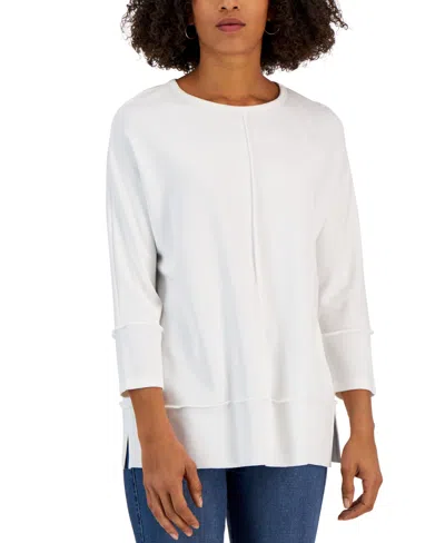 Jones New York Women's Petite Serenity Knit 3/4 Sleeve Tunic Top In Jones White