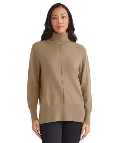 Jones New York Turtleneck Seam Front Bouclé Sweater In Brown