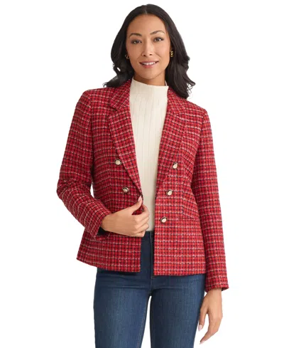 Jones New York Women's Plaid Double Breasted Jacket In Red