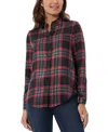 Jones New York Womens Plaid Satin Button-down Top In Deep Rouge