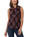 Jones New York Petite Plaid-print Bow-tie Sleeveless Top In Deep Rouge