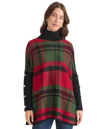 Jones New York Women's Plaid Turtle Neck Sweater In Green