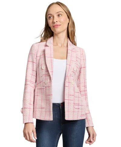 Jones New York Women's Plaid Tweed Blazer In Petal Pink Multi