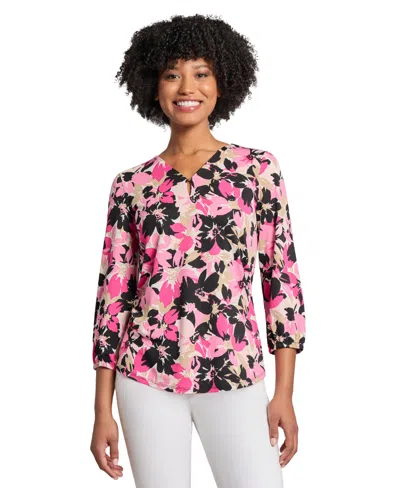 Jones New York Women's Printed 3/4-sleeve Blouse In Jones White,jones Black Multi
